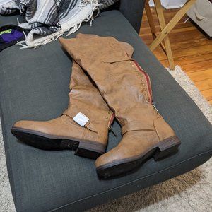Camel knee high boots